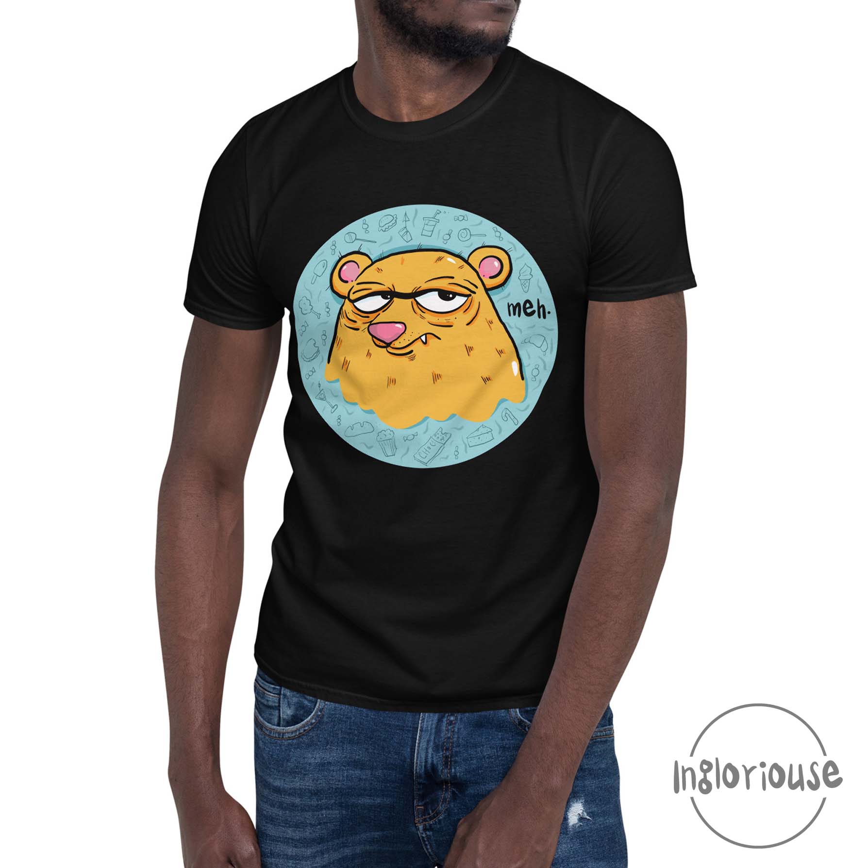 Grumpy T shirt Meh bear Black Unisex